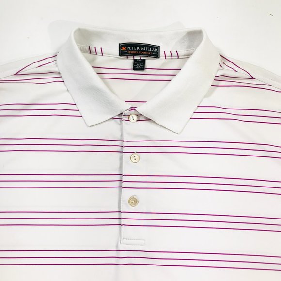 Peter Millar Summer Comfort White & Pink Striped Polo Shirt XXL Men's 2XL EUC - Picture 3 of 8